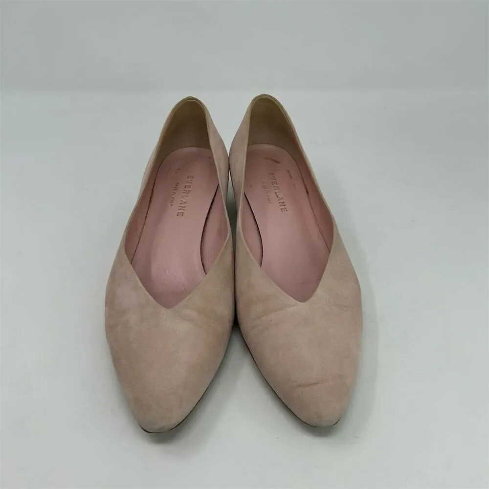 Everlane Women's V Sparkle Heeled Light Blush Pink Suede Block Pumps Size 7